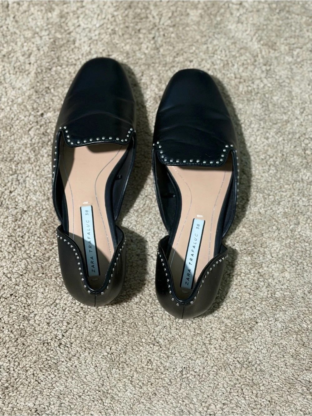 Zara Black Pointed Toe Studded D'Orsay Flats